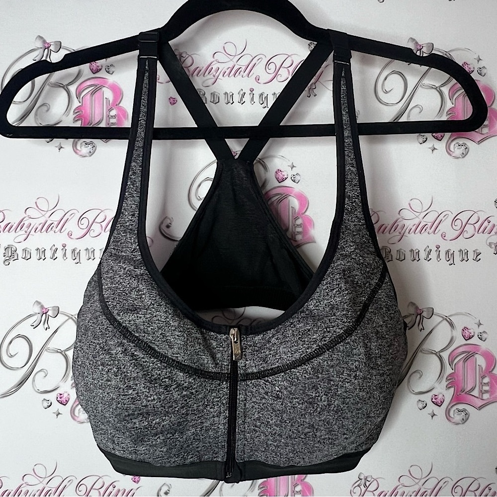 Victoria's Secret Black and Gray Sports Bra Racerback Design VSX zip up zipper